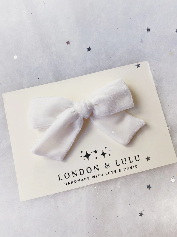 London &amp; Lulu White Velvet Silk Bow