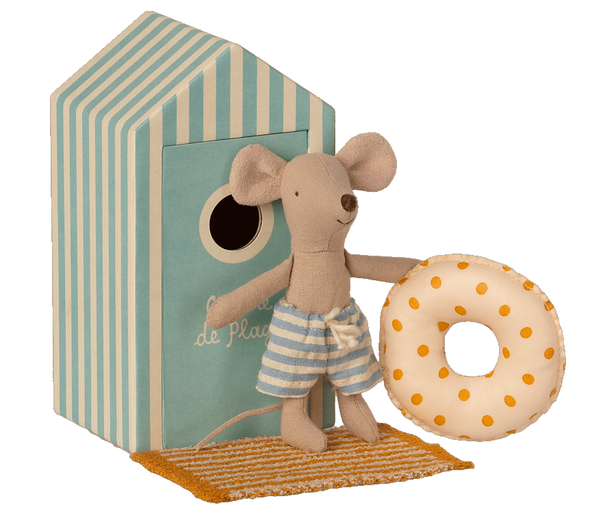 maileg little brother mouse doll in beach cabin