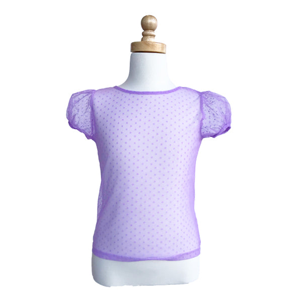 Paush Short Sleeve Mesh Top in Lavender Polkadot | Sweet Threads